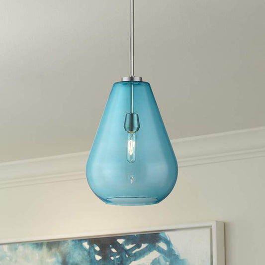 Ayra 12" Wide Brushed Nickel Mini Pendant Light with Blue Glass