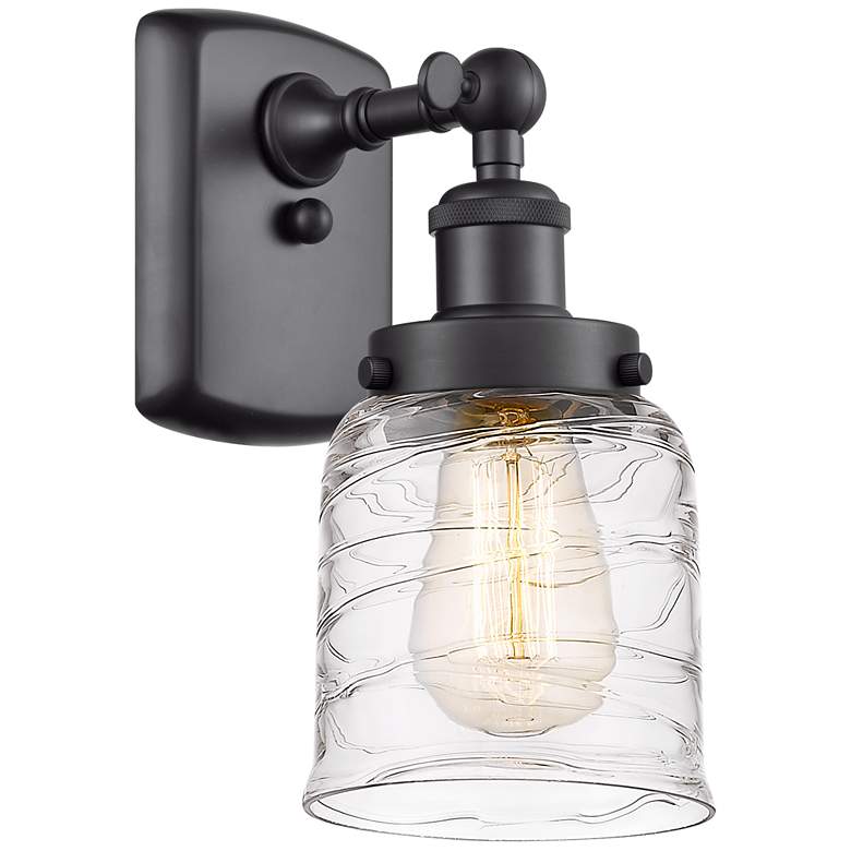 Ballston Urban Bell 5" LED Sconce - Matte Black Finish - Deco Swirl Shade