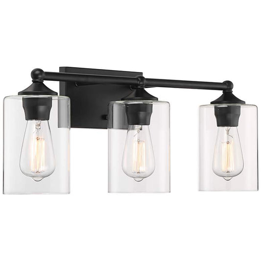 Bellings 24" Wide Black Bar Clear Glass 3-Light Bath Light