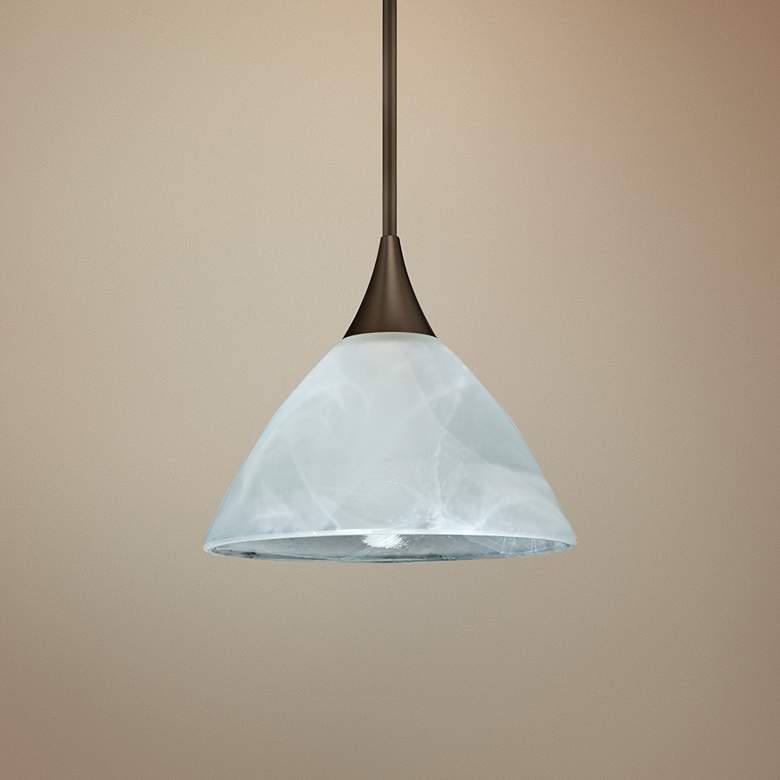 Besa Domi 5" Wide Bronze Marble Glass Mini Pendant