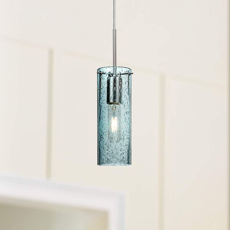 Besa Juni 3 1/2"W Blue Glass Satin Nickel Mini Pendant