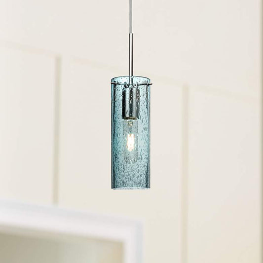 Besa Juni 3 1/2"W Blue Glass Satin Nickel Mini Pendant