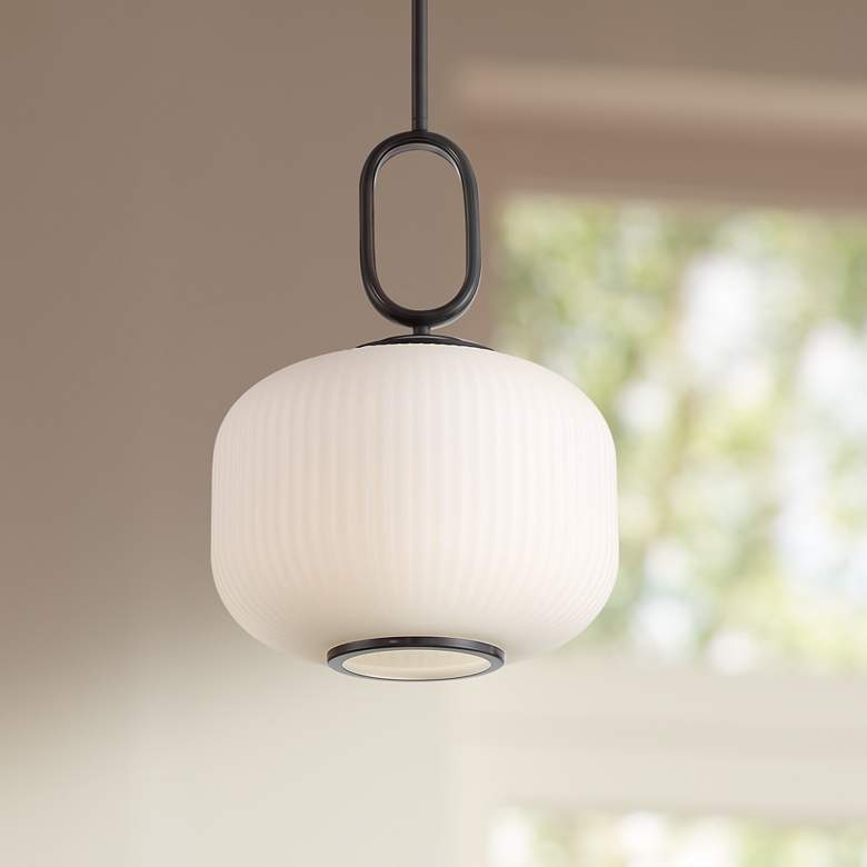 Braxton 12" Wide Semi Gloss Black Opal Glass Mini Pendant