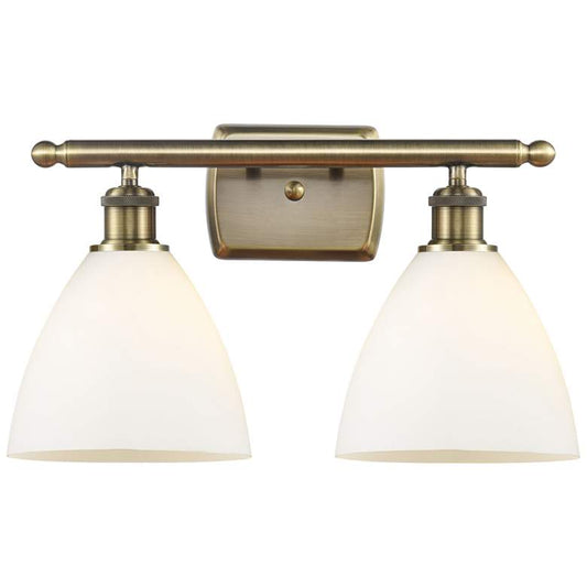 Bristol Glass 2 Light 18" Bath Light - Antique Brass - Matte White Shade