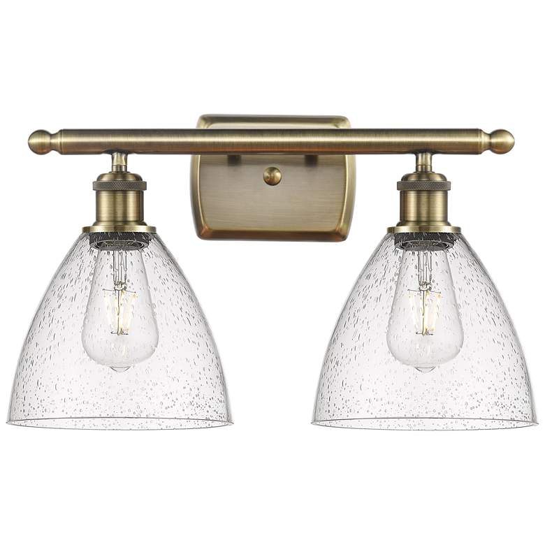 Bristol Glass 2 Light 18" Bath Light - Antique Brass - Seedy Shade