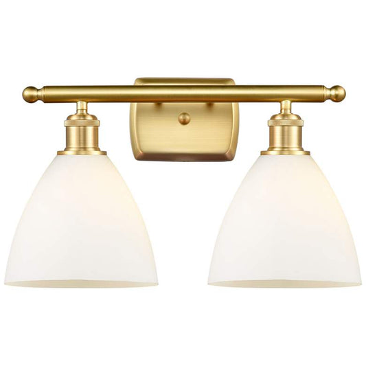 Bristol Glass 2 Light 18" Bath Light - Satin Gold - Matte White Shade