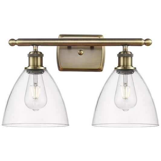 Bristol Glass 2 Light 18" LED Bath Light - Antique Brass - Clear Shade