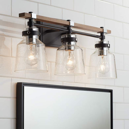 Broadway 23" Wide Black and Painted Wood 3-Light Bath Light