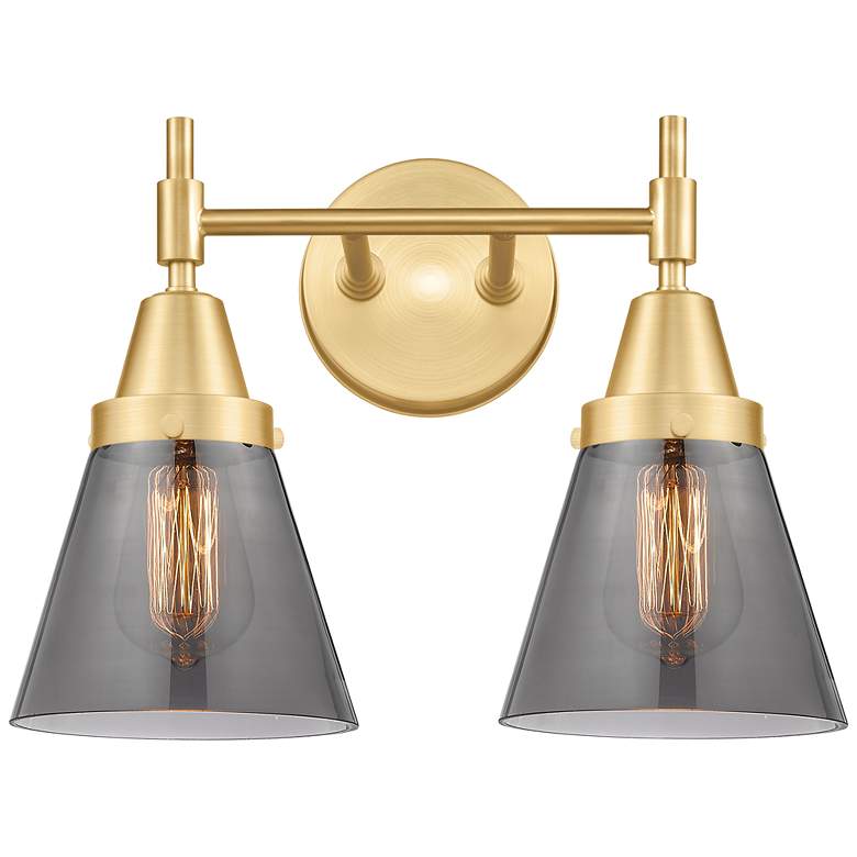 Caden Cone 6" 2 Light 15" Bath Light - Satin Gold - Plated Smoke