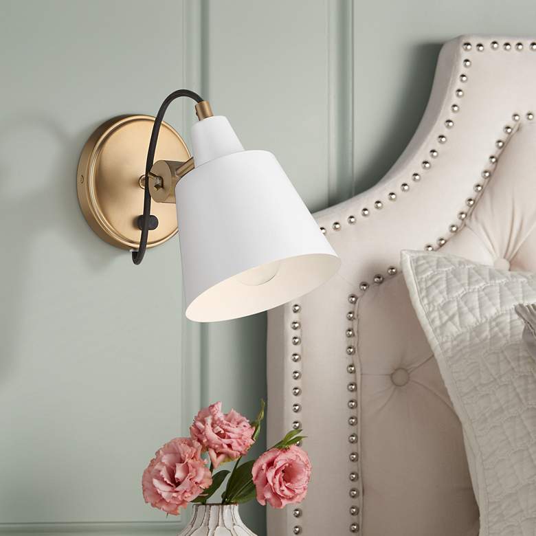 Capetown 8 1/2" High Warm Brass and White Swivel Wall Sconce