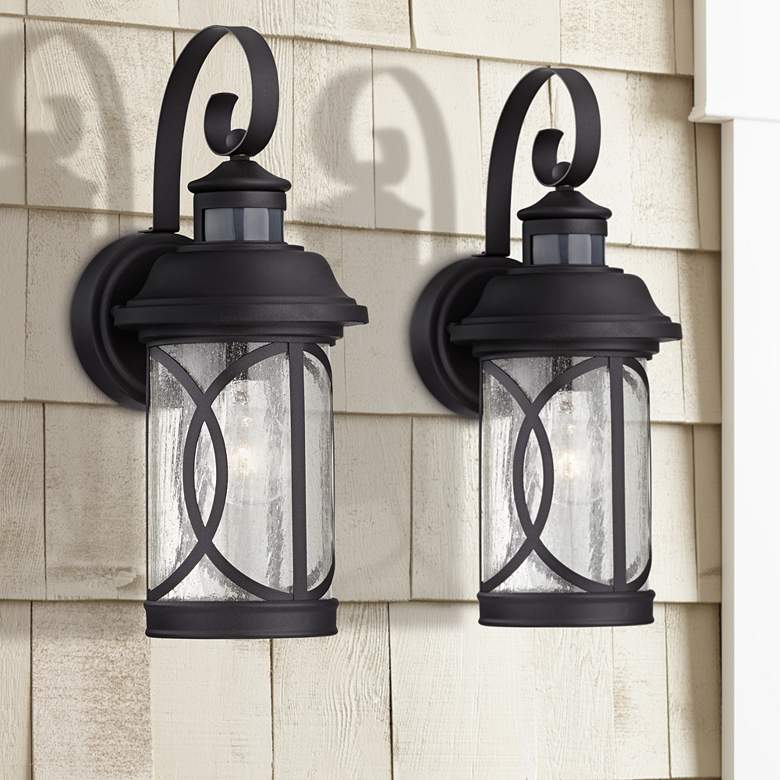 Capistrano 15 3/4" High Black Motion Sensor Outdoor Lights Set of 2