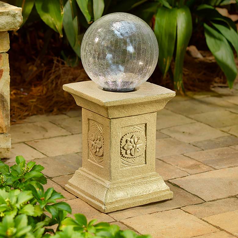 Chameleon Solar LED Outdoor Gazing Ball with Tuscan Pedestal