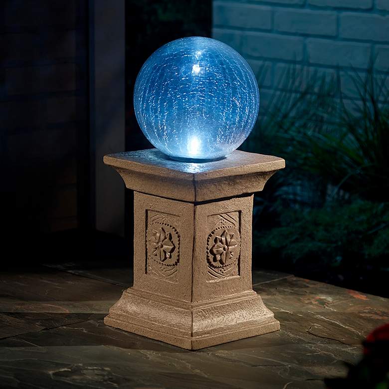 Chameleon Solar LED Outdoor Gazing Ball with Tuscan Pedestal