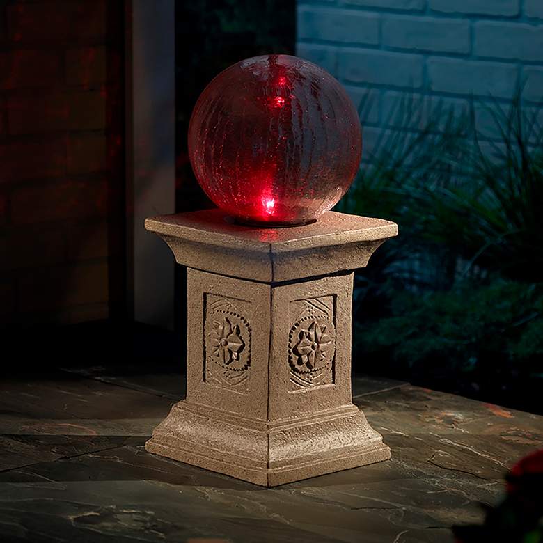 Chameleon Solar LED Outdoor Gazing Ball with Tuscan Pedestal