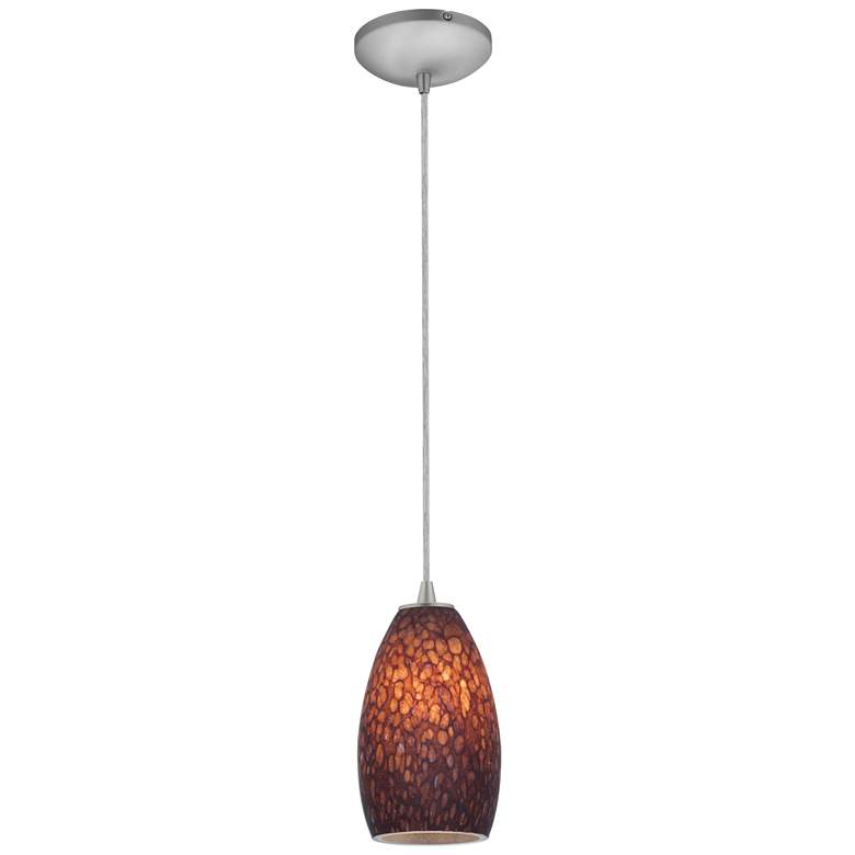 Champagne - E26 LED Cord Pendant - Brushed Steel Finish - Brown Stone Glass