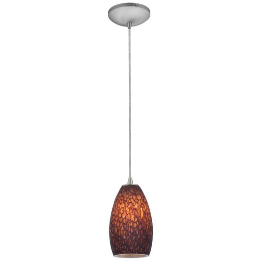 Champagne - E26 LED Cord Pendant - Brushed Steel Finish - Brown Stone Glass