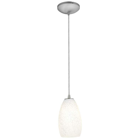 Champagne - E26 LED Cord Pendant - Brushed Steel Finish - White Stone Glass