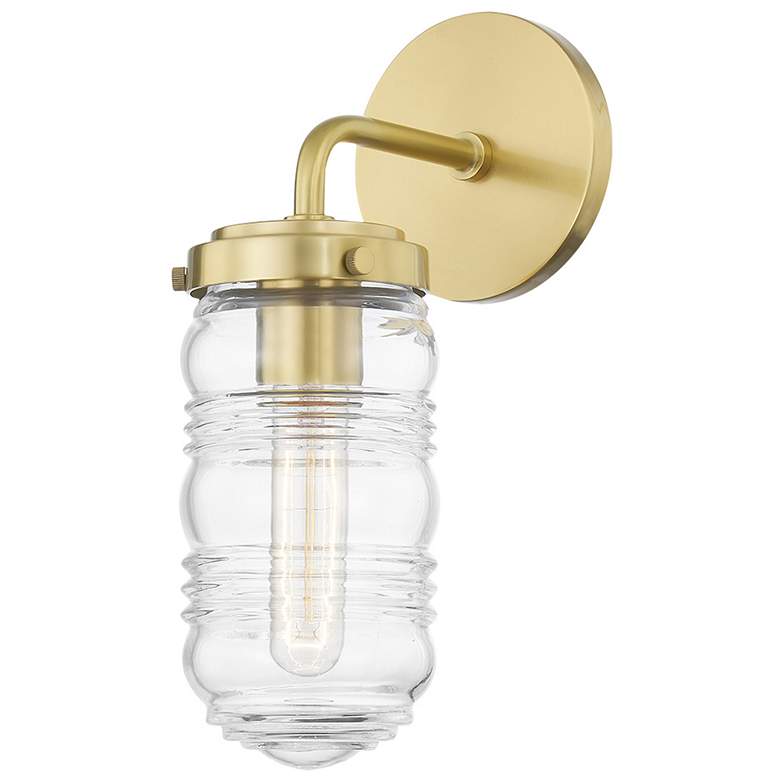 Clara - 1-Light Bath Bracket - Aged Brass Finish - Clear Ribbed Glass