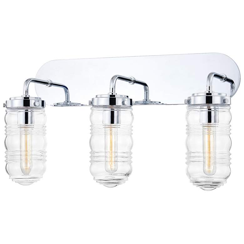 Clara - 3-Light Bath Bracket - Polished Chrome Finish - Clear Ribbed Glass