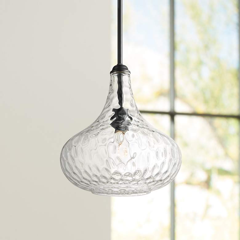 Cora 11" Wide Matte Hammered Glass Mini Pendant