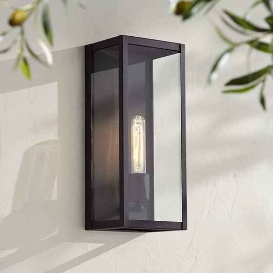 Cornell 14 1/4" High Sand Black Box Outdoor Wall Light