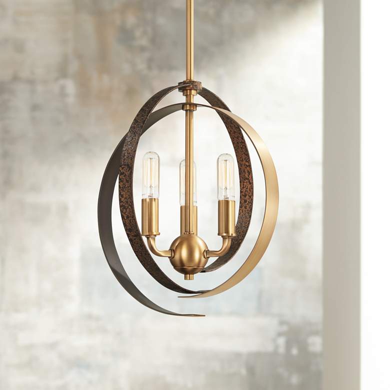 Criterium 12"W Brass and Textured Iron 3-Light Mini Pendant