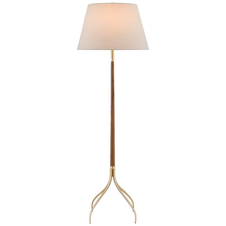 Currey and Company Circus Natural Wood and Brushed Brass Floor Lamp