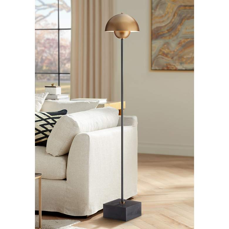 Currey and Company La Rue Brushed Brass and Black Floor Lamp