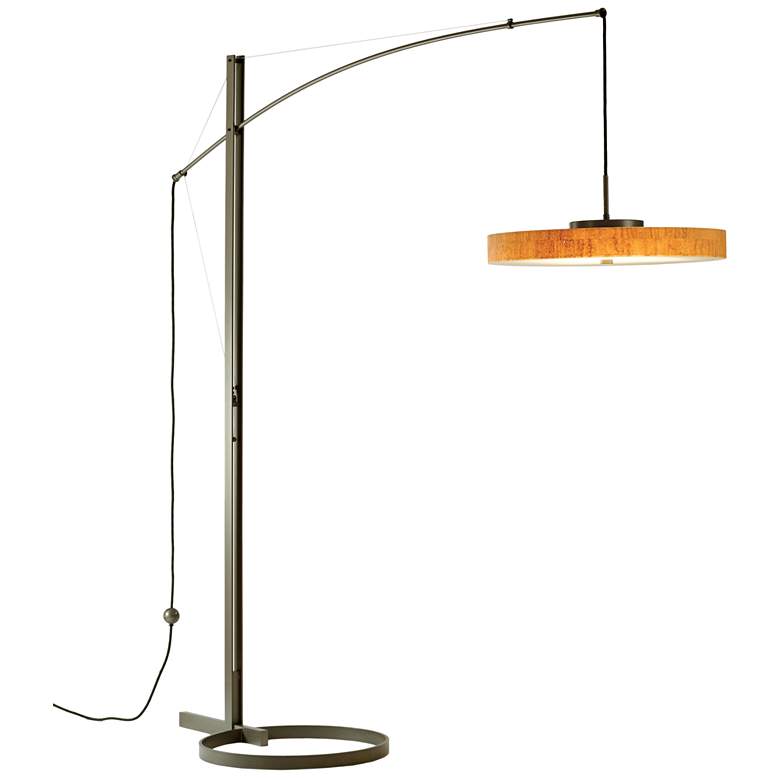 Disq Arc LED Floor Lamp - Dark Smoke Finish - Cork Shade