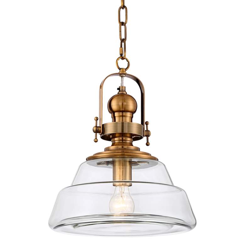 Donovan 13" Wide Antique Brass and Clear Glass Pendant Light