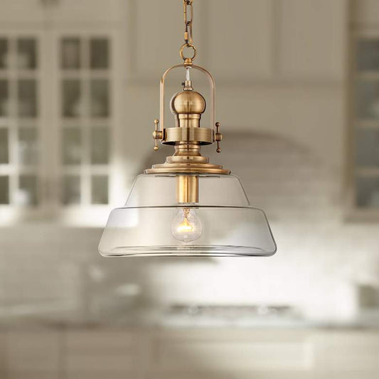 Donovan 13" Wide Antique Brass and Clear Glass Pendant Light
