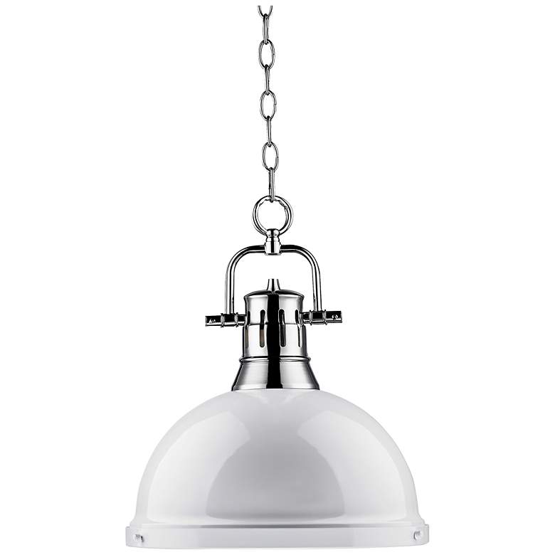 Duncan Chrome 14" Wide Contemporary White Pendant Light