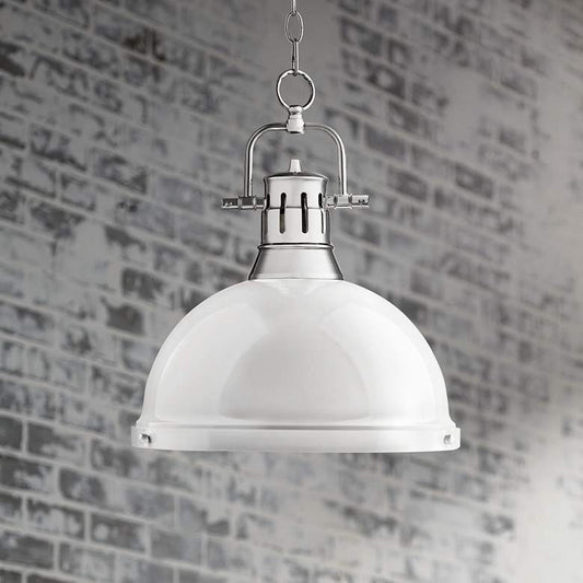 Duncan Chrome 14" Wide Contemporary White Pendant Light