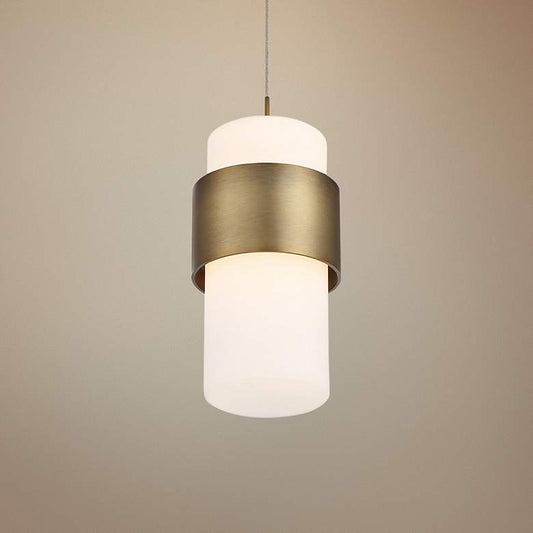 dweLED Banded 5" Wide Aged White LED Mini Pendant