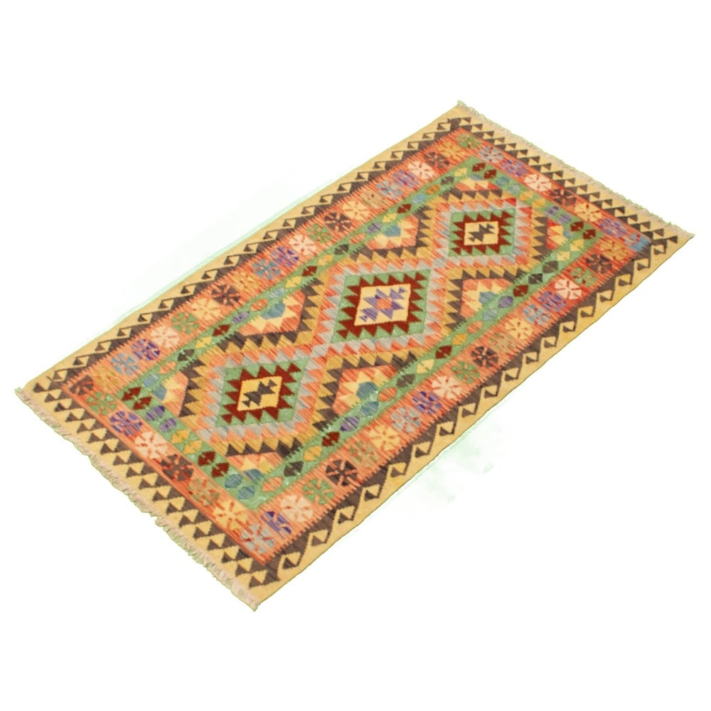 Anne Hathaway Collection Flat-weave Sivas Copper, Green Wool Kilim Rug