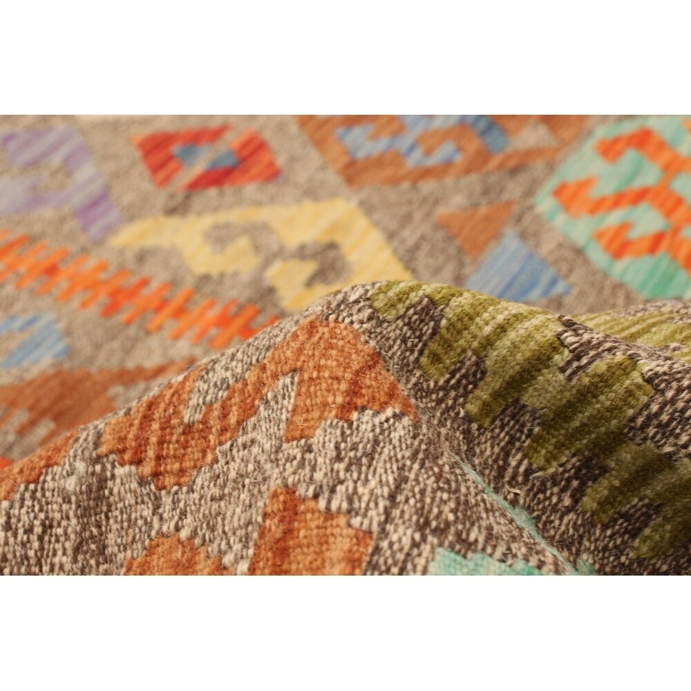 Flat-weave Sivas Grey, Orange Wool Kilim