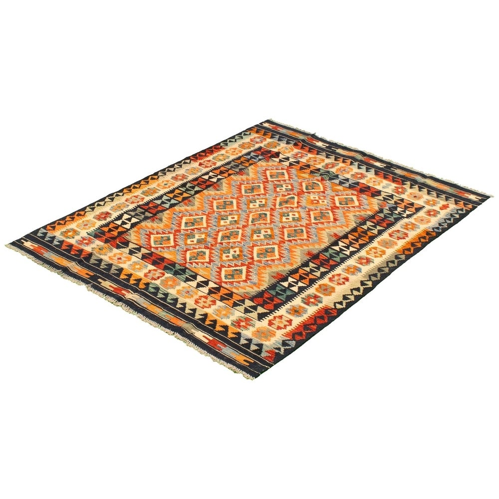 Anne Hathaway Collection Flat-weave Sivas Navy, Ivory Wool Kilim Rug