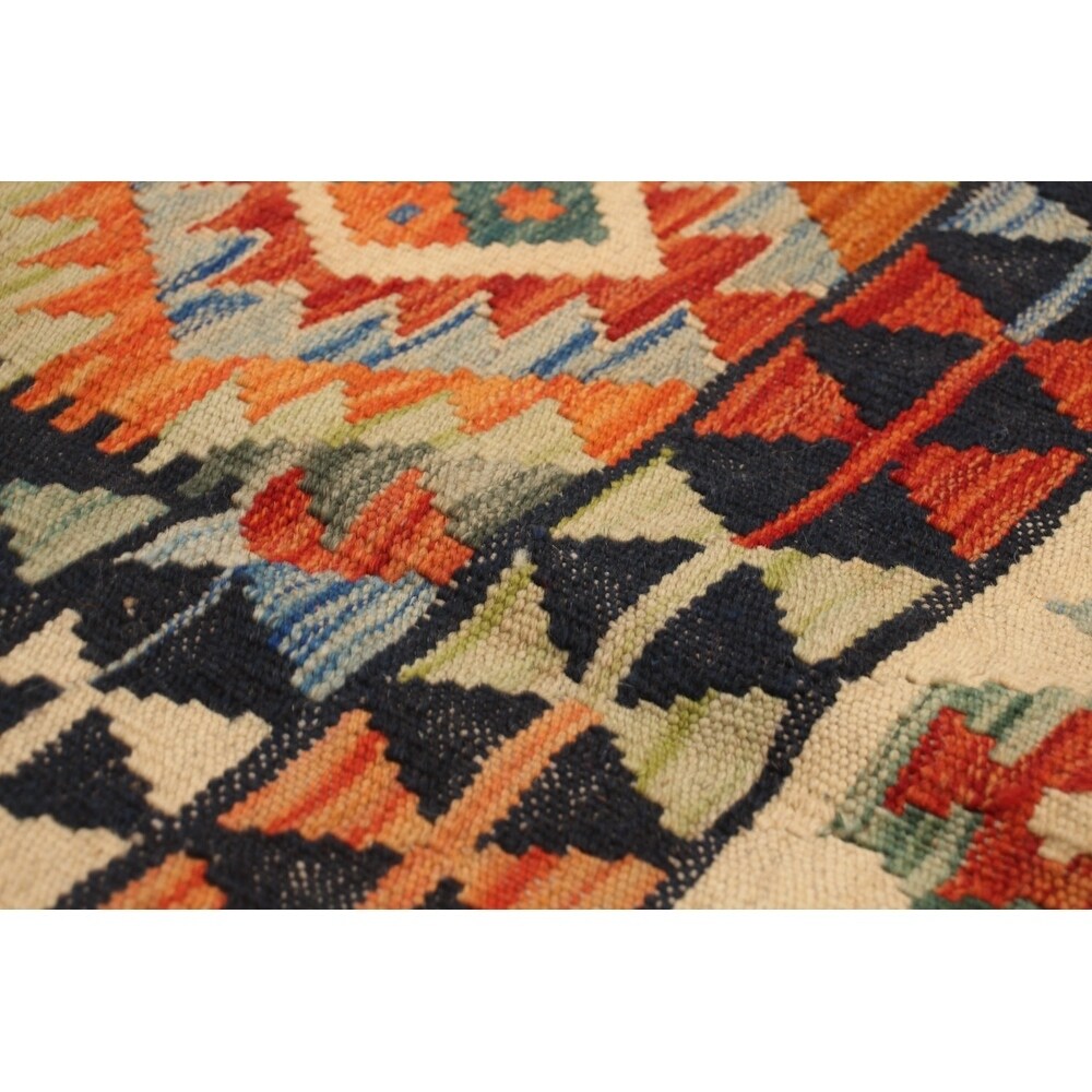 Anne Hathaway Collection Flat-weave Sivas Navy, Ivory Wool Kilim Rug