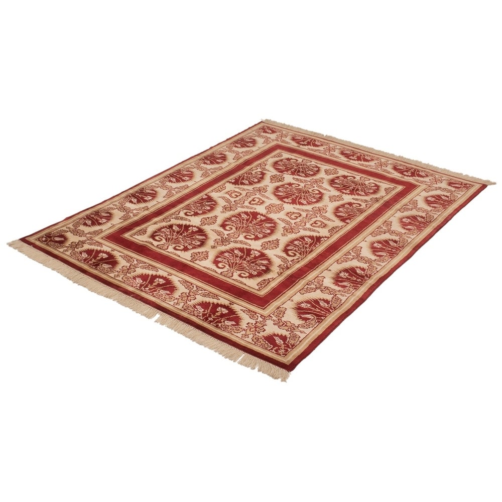 Hand-knotted Melis Vintage Cream, Red Wool Soft Rug