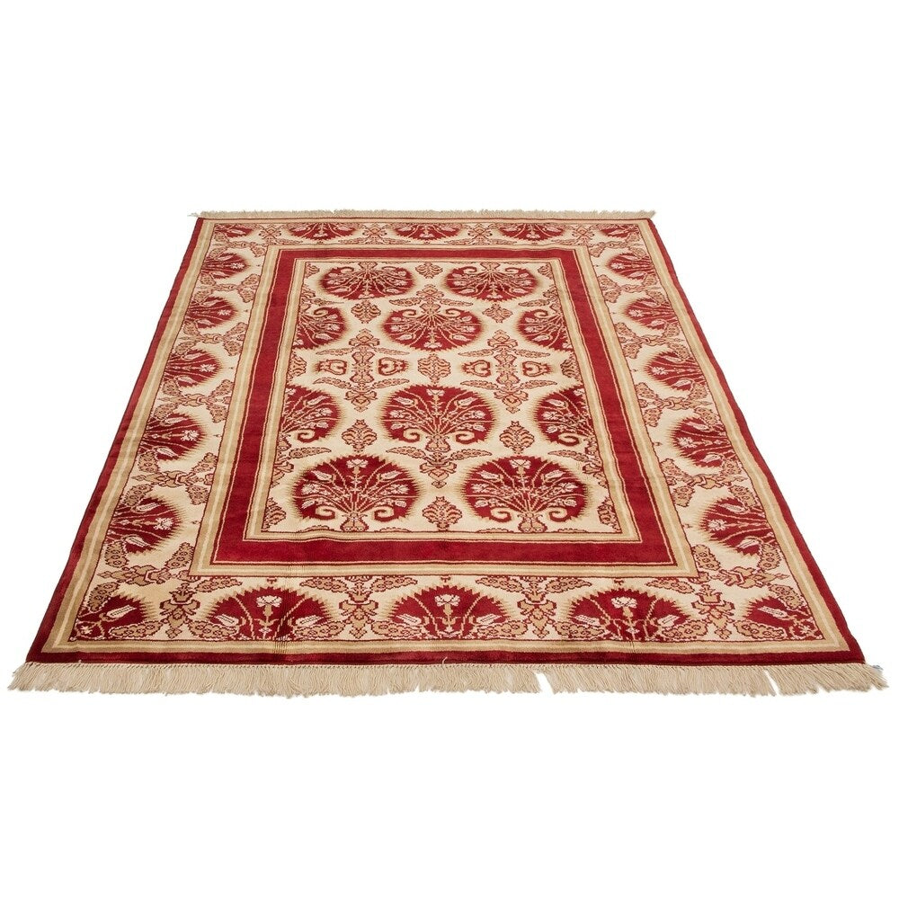 Hand-knotted Melis Vintage Cream, Red Wool Soft Rug