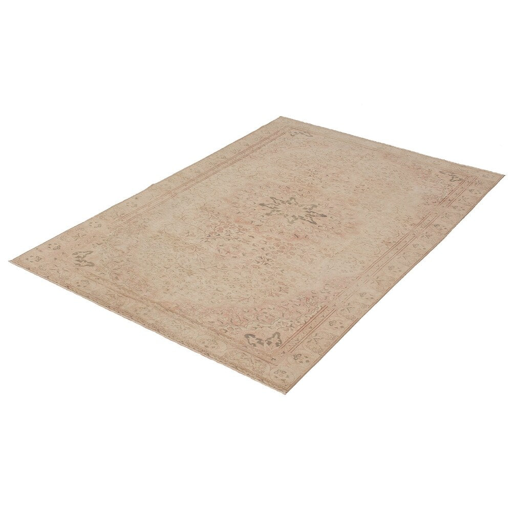 Hand-knotted Antalya Vintage Cream Wool Soft Rug