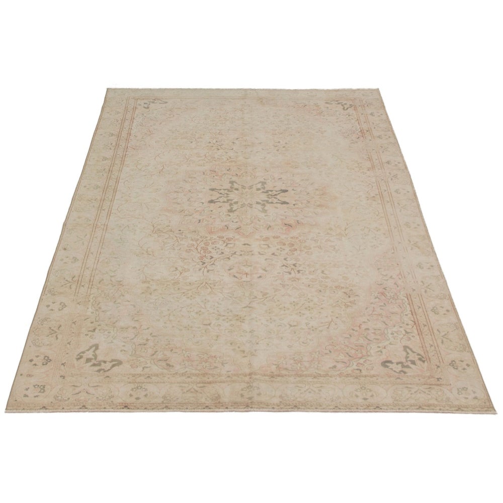 Hand-knotted Antalya Vintage Cream Wool Soft Rug