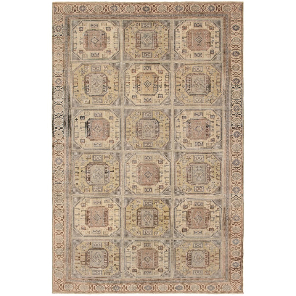 Hand-knotted Antalya Vintage Light Khaki Wool Soft Rug