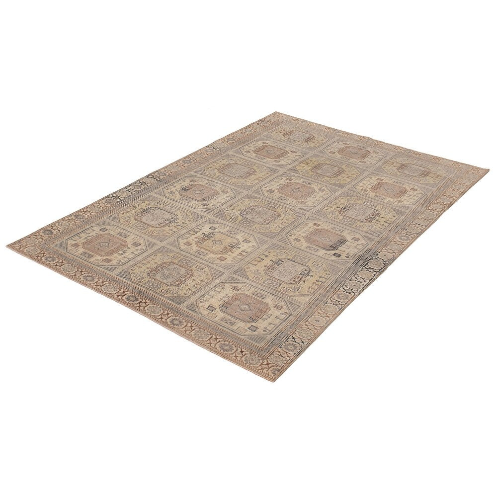 Hand-knotted Antalya Vintage Light Khaki Wool Soft Rug
