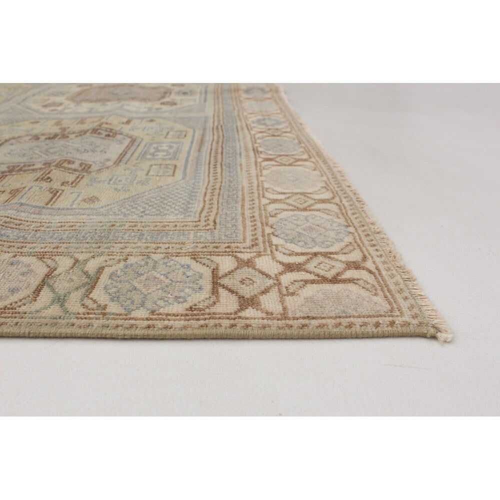 Hand-knotted Antalya Vintage Light Khaki Wool Soft Rug