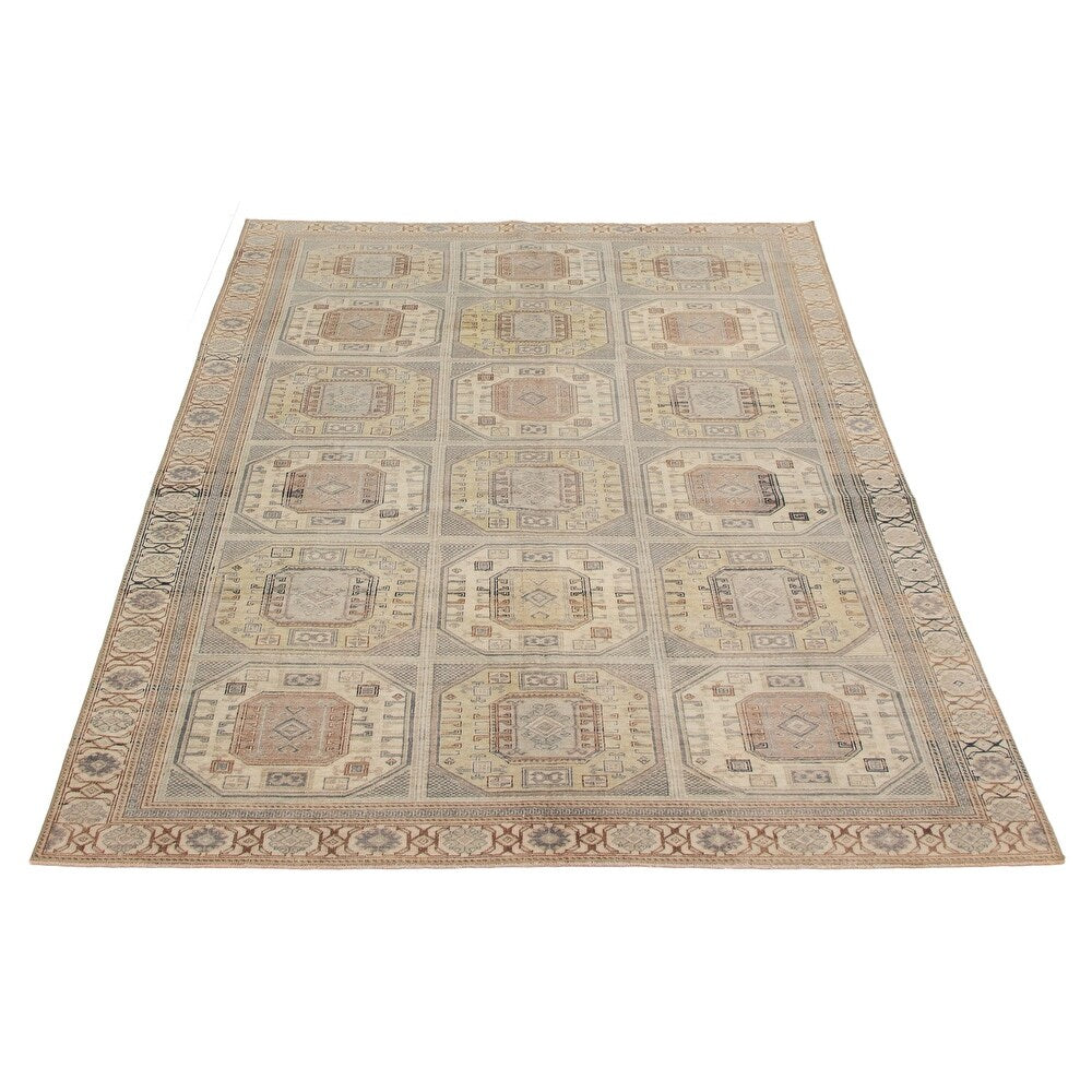 Hand-knotted Antalya Vintage Light Khaki Wool Soft Rug