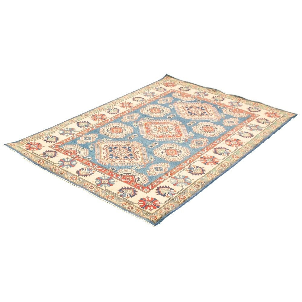 Hand-knotted Finest Gazni Blue Wool Soft Rug