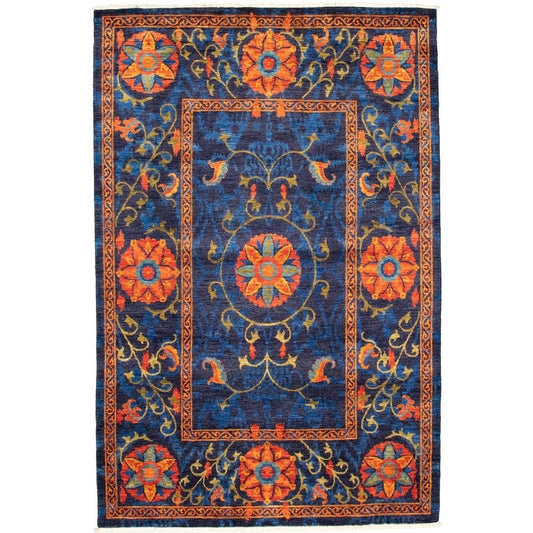 Hand-knotted Signature Collection Navy Wool Soft Rug