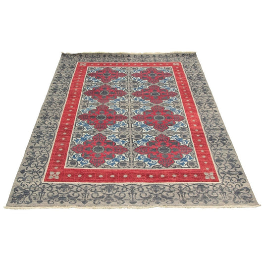Hand-knotted Signature Collection Red, Grey Wool Soft Rug