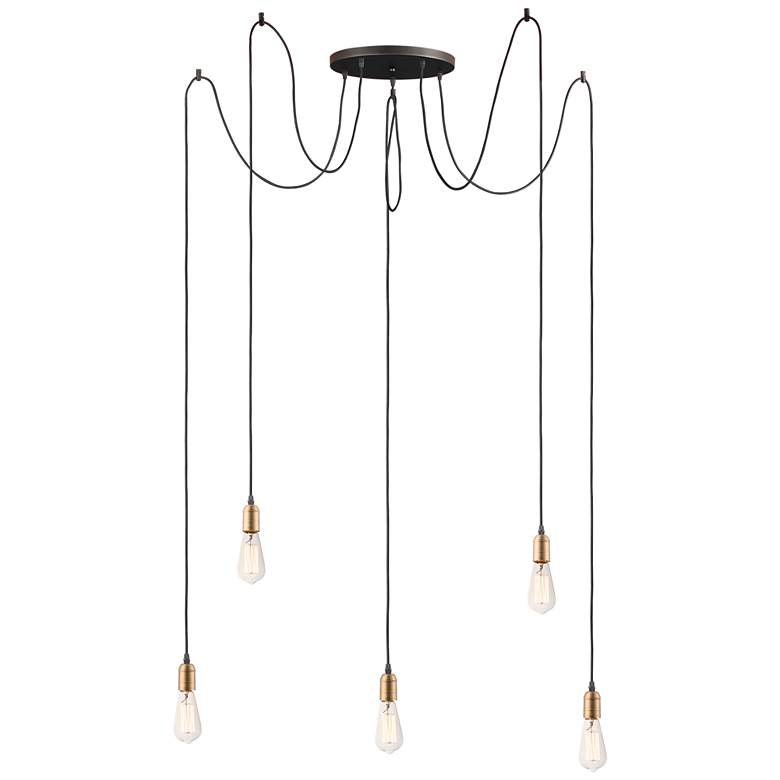 Early Electric 5 Light 13.75" Wide Black/Antique Brass Pendant Light